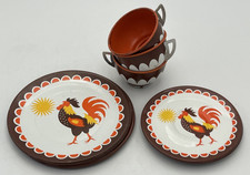 Vintage Metal Tin Rooster Kids Play Litho Plate Cup Lot of 11