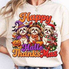 Shih Tzu Happy Hallothanksmas Thanksgiving Christmas, Festive Shih Tzu T-shirt