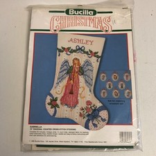 vtg 1990 BUCILLA Gabriella Angel Counted Cross Stitch Stocking Kit 82828