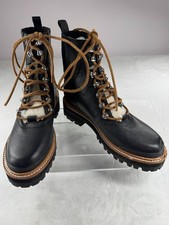 Marc Fisher Ltd. Izzie Leather Fur Ankle Boot Women's 5 Black Lace Up Outdoor