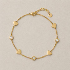 Gold Heart Station Bracelet Women CZ Crystal ...
