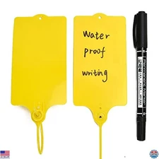 100 Waterproof Plastic Shipping Tags with Marker - Writable Labeling Ties