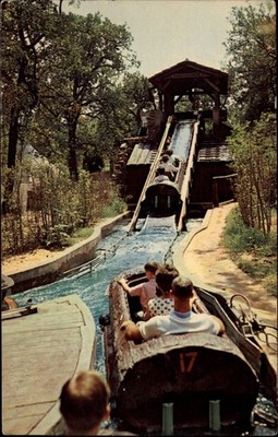 El Aserradero Six Flags Over Texas Flume Ride vintage postcard b373