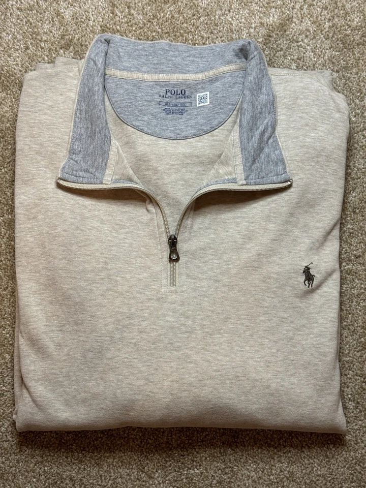 Polo Ralph Lauren Mens Sweater 4XB 1/4 Zip Pullover 4XL Big Cotton Oatmeal - Image 4 of 4
