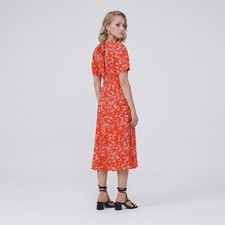 Whistles Red Digital Daisy Zelena Midi Flowy Fitted Waist Elegant Spring Summer