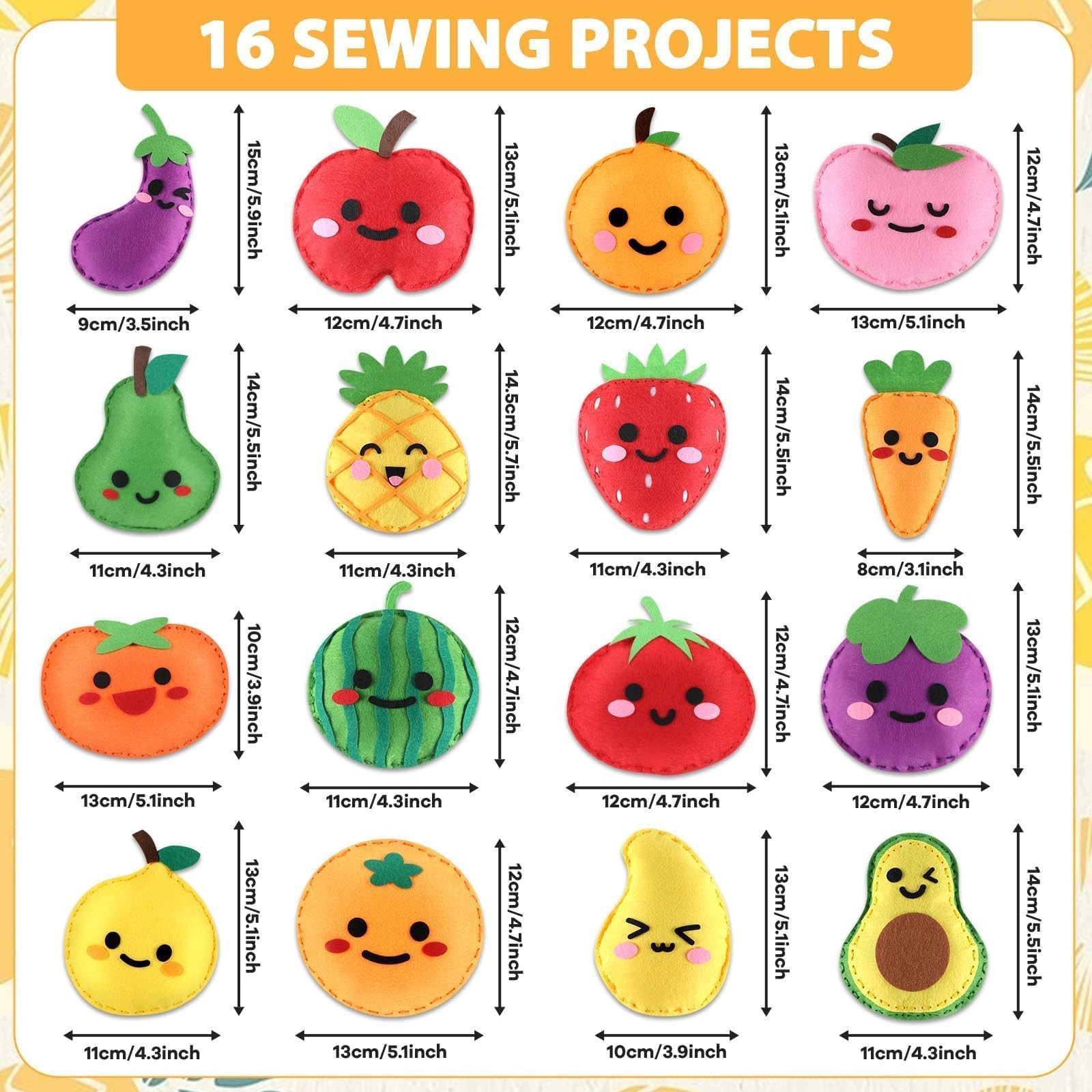 Fruit Sewing Kit for Kids Sewing Felt Plush Stuffed Ornament Fruit Vegetable ...