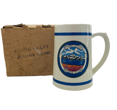 Rare US NAVAL FACILITY-KEFLAVIK ICELAND-Stein/Mug-Mt Scene/Eagle-Made Norway-NEW