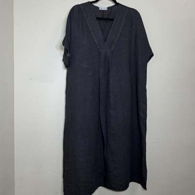 Lino Charcoal Gray Italian Linen Maxi/Midi Dress, Open Size (L-XL) Lagenlook!
