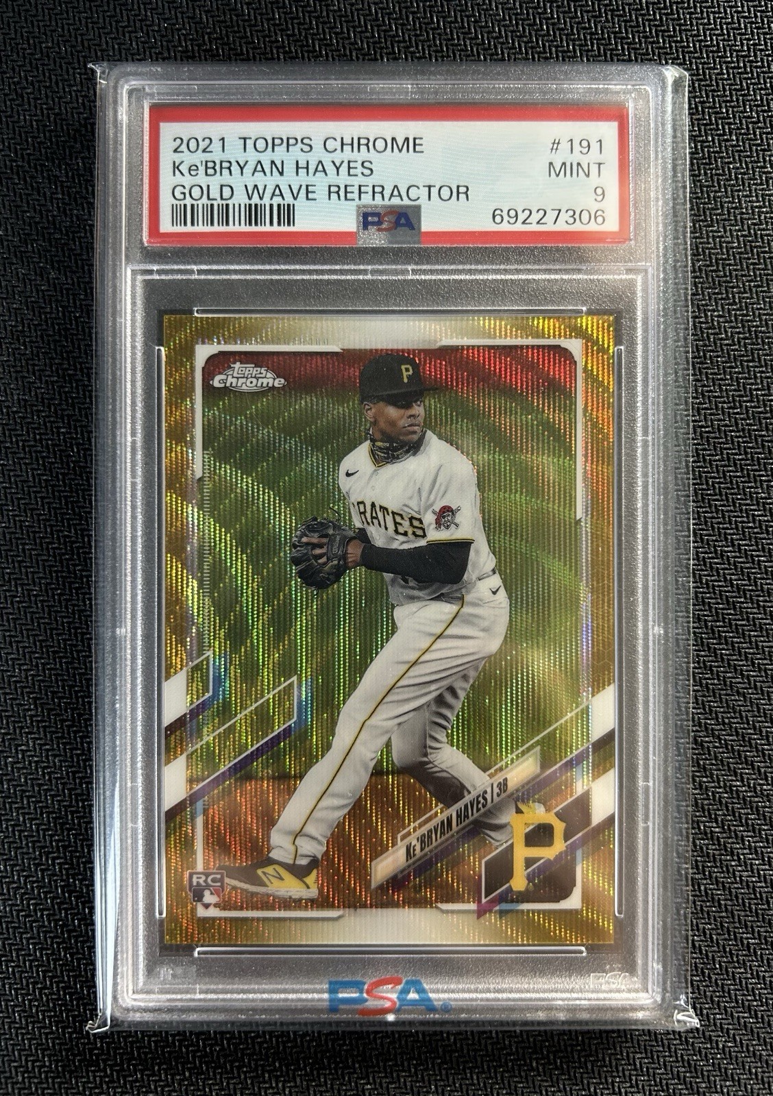 2021 Topps Chrome Ke'Bryan Hayes #191 Gold Wave Refractor /50 RC PSA 9 Pirates