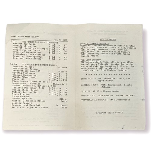 1977 Washington Memorial Chapel Valley Forge, Pennsylvania, 26. Juni Programm - Bild 2 von 3