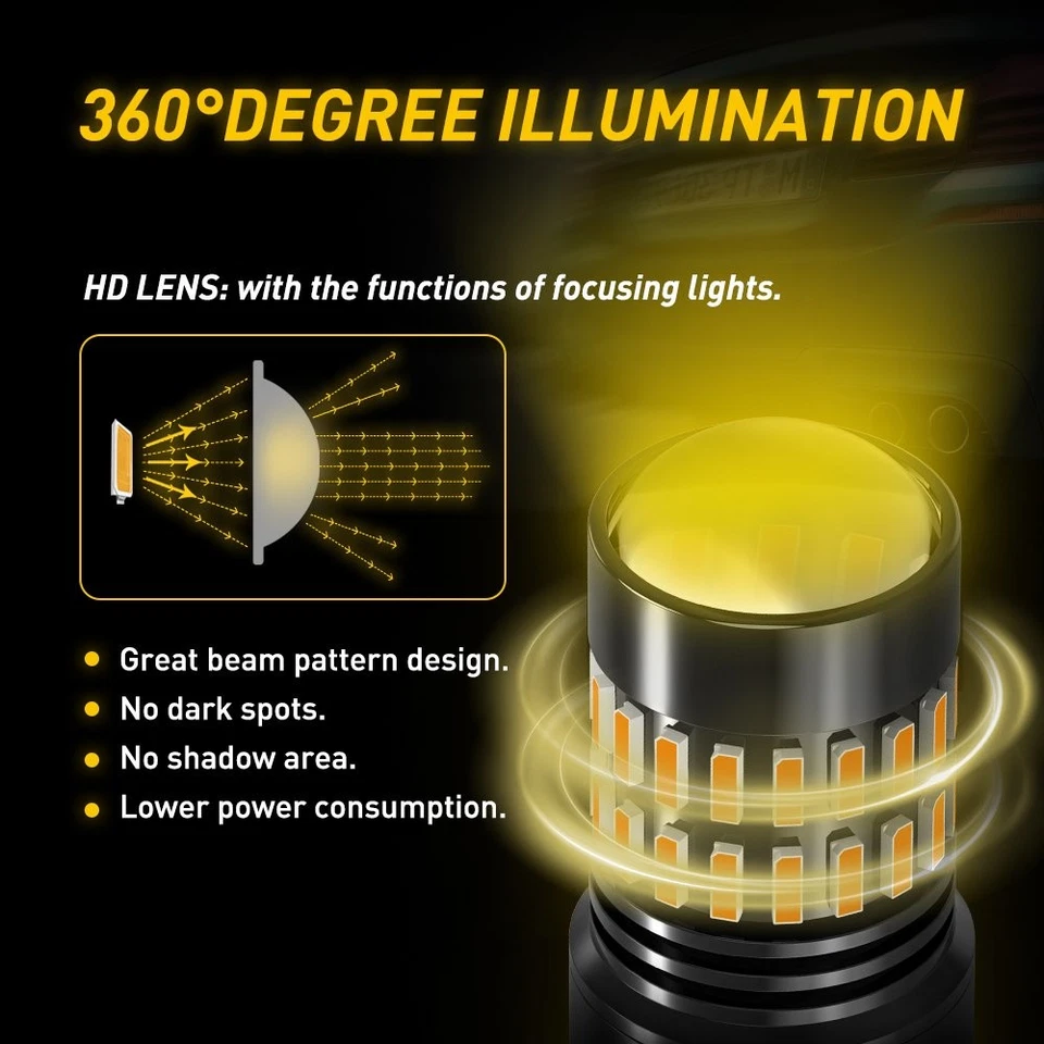 3157 4057 LED Turn Signal Light Bulbs Amber CANBUS Anti Hyper Flash Error Free - Image 3 of 4