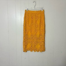 Maeve Anthropologie Dandelion Lace Midi Skirt Mustard Yellow Pencil Skirt Size 6