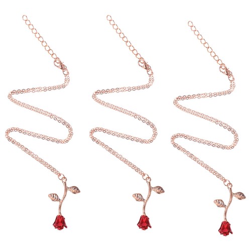 Collar rosa roja 3 piezas colgante collar aleación de moda - Imagen 3 de 12
