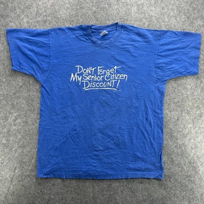 Vintage Senior Citizen Discount Funny Shirt Mens XL Blue Graphic Made USA 90s
