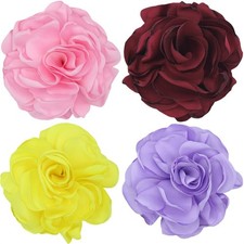 4 Colors Dainty Satin Fabric Rose Flower Brooches Elegant Camellia Flower Large