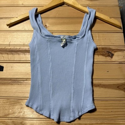 Aeropostale Ribbed Lace Trim Scoop Neck Corset Style Knit Tank Top Youth - XS