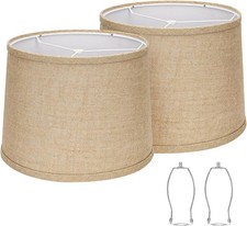 Set 2 Lampshades Drum Lampshades 11.6" Top x 12.6" Bottom x 9.8" H Brown Linen