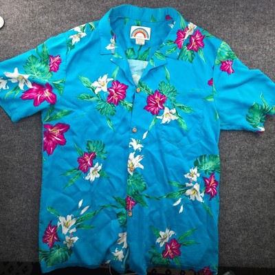 Paradise Found Hawaii Mens Large Blue Floral Rayon Aloha Camp Shirt Tropical L