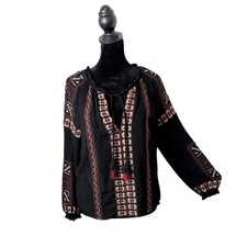 American Eagle Embroidered Peasant Top Black ...