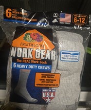 6 Pair Mens Cushion Crew Socks Fruit of the Loom Heavy Duty Work Gear