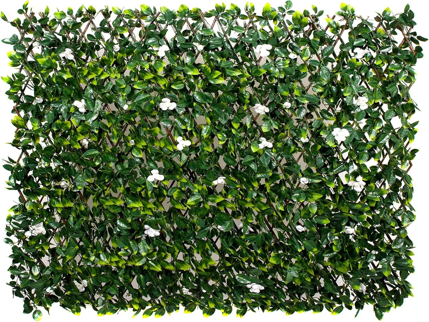 GreenBrokers Artificial Green Wall Trellis 1x2m Willow Fence White Flowers