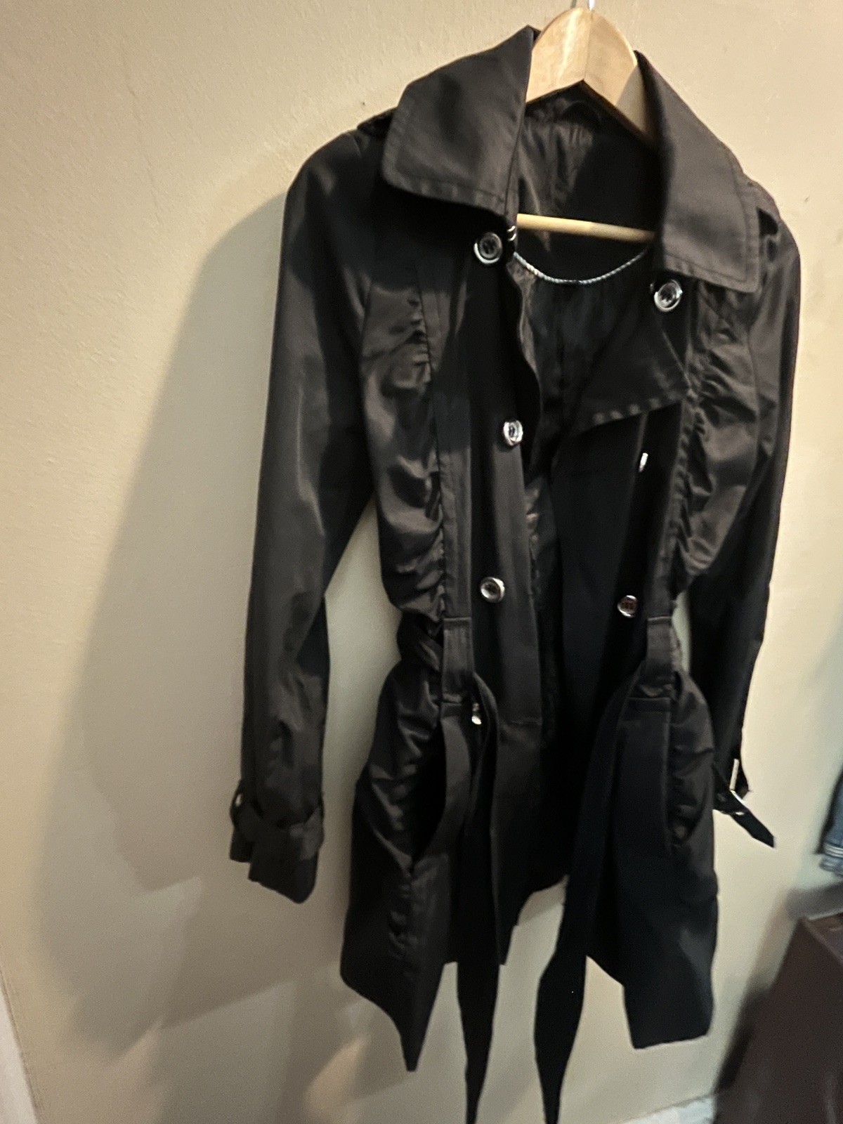 Express Double Breasted Button Front Black Trench… - image 4