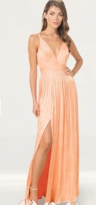 Dress The Population Danae Peach Satin Maxi Dress,sz XS, New