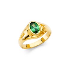 Kids 14k Yellow Gold Babies Children CZ Birthstone Green Baby Ring Band Size 3