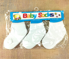 3 Pairs of Gender Neutral Solid White Infant Baby Socks Size 0-4 Months