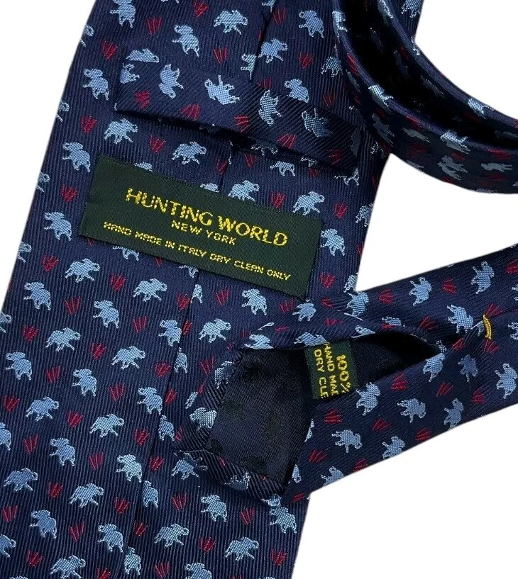 Corbata HUNTING WORLD Azul Conejo Seda LUJO HECHA A MANO ITALIA Foto 3 de 4