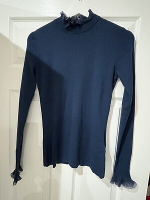 Ted Baker Dvana Frill Neck Detail Jumper Sweater Mid Blue Size