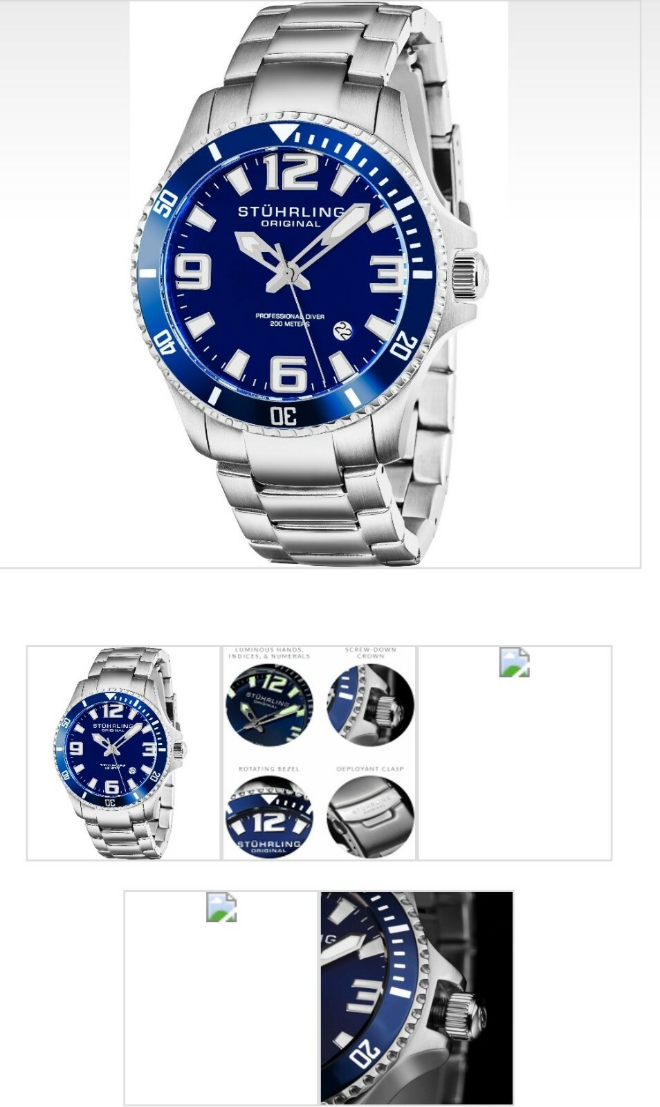 あす楽対応 Date Quartz Swiss Diver Professional Champion Regatta Aquadiver u16 Mens Original Stuhrling Blue Watchストゥ Bezel 腕時計メンズ Casaldecreacion Com