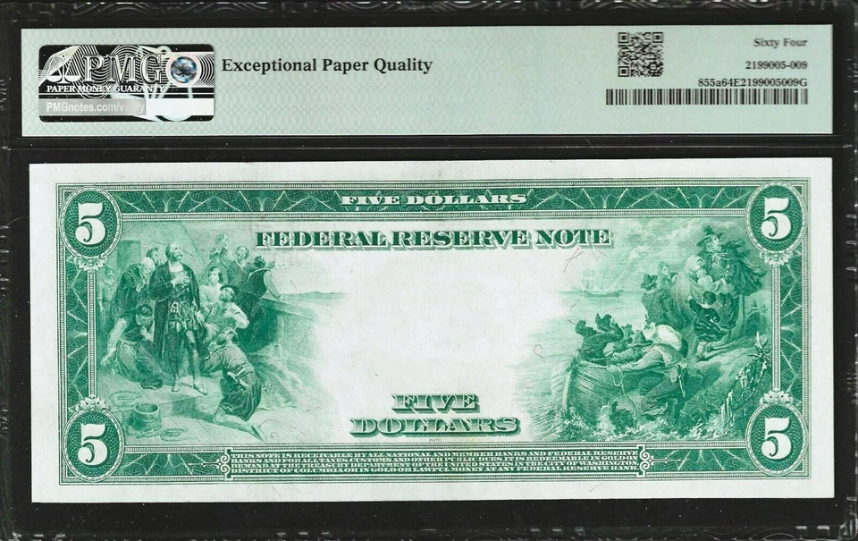 1914 $5 PHILADELPHIA FEDERAL RESERVE NOTE ~ CHOICE UNCIRCULATED ~ PMG 64 EPQ - Image 2 of 2
