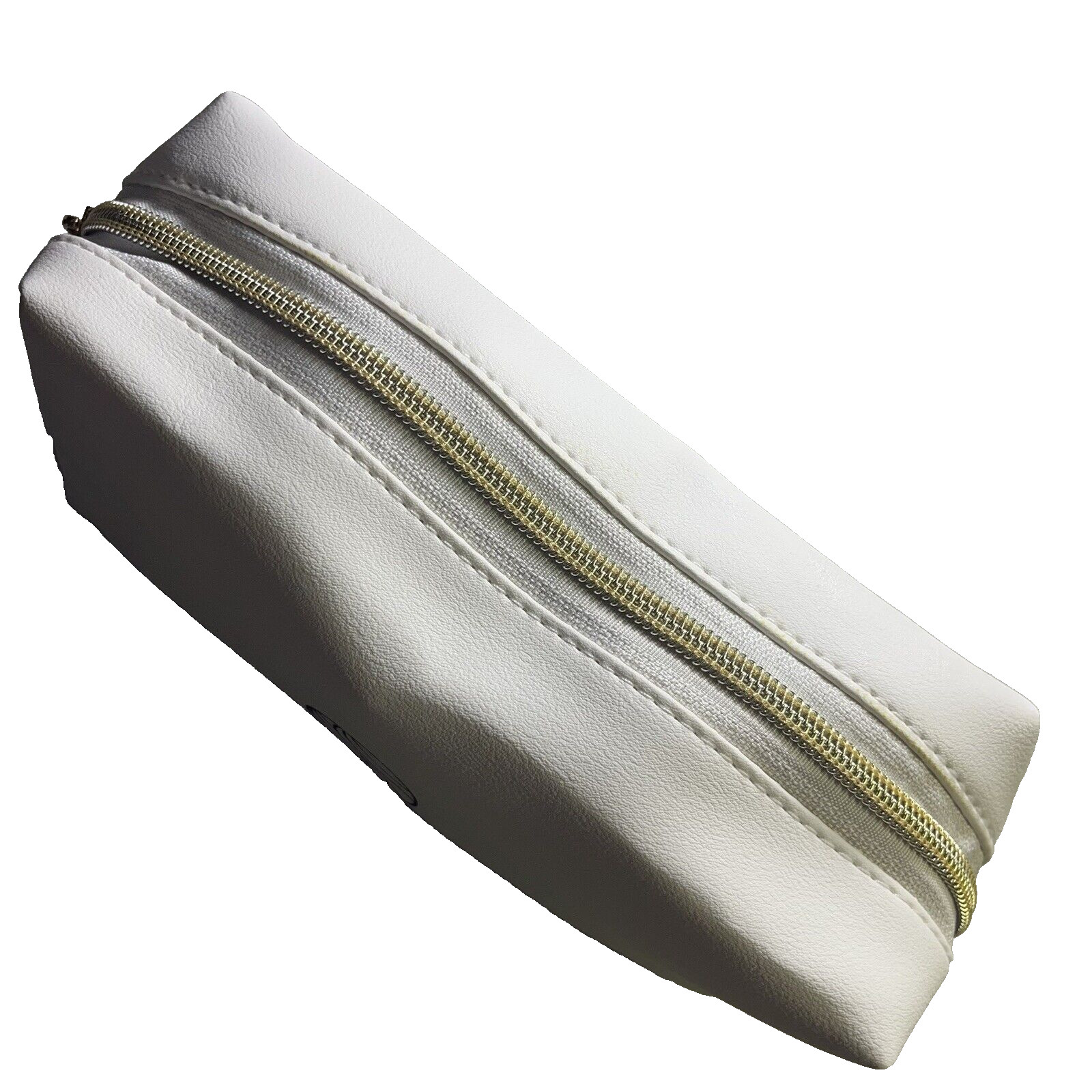 Hair La Vie Creamy White Faux Leather Satin Lined Cosmetic Bag 8x2.5x3.5 Inches