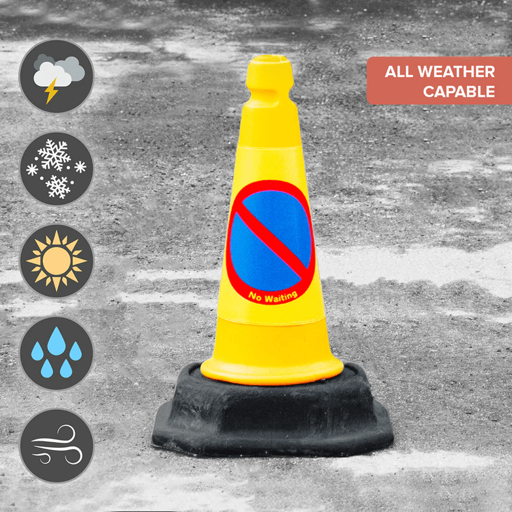 Pack of 6 Yellow "No Waiting/ No Parking" Traffic Cones (500mm) Self