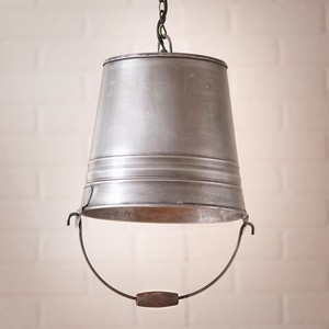 Water Bucket Pendant Brushed Tin Primitive Country Colonial Home