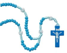 Kid's Blue Wooded Cross Children Rosary 10 Inch My First Learning Rosary Gift