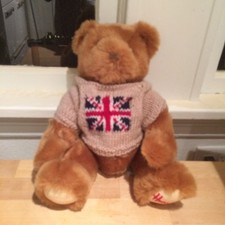 Harrods London UK Flag Sweater Brown Plush Teddy Bear - 15" Tall