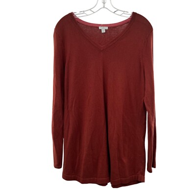 J.Jill V-Neck Lightweight Pullover Sweater Long Sleeve Rust Size Small