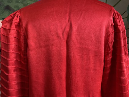 Bogner red satin blouse size 36/ S, Pussy Bow /neck Tie, Satin Red - Picture 5 of 8