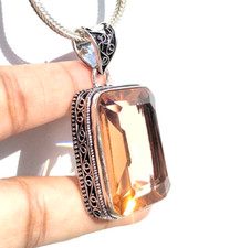 Morganite Gemstone 925 Sterling Silver Ethnic Handmade Jewelry Pendant 2.10"
