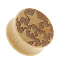 Flesh Tunnel Plug Intarsio Piercing Legno Brillante Stars Stelle Uomo Donna