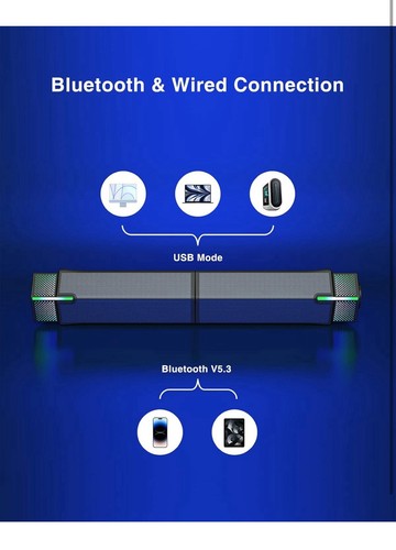 Jeecoo PC Głośniki M20 Oświetlenie komputera Bluetooth USB Gaming Desktop Laptop UK - Zdjęcie 4 z 8