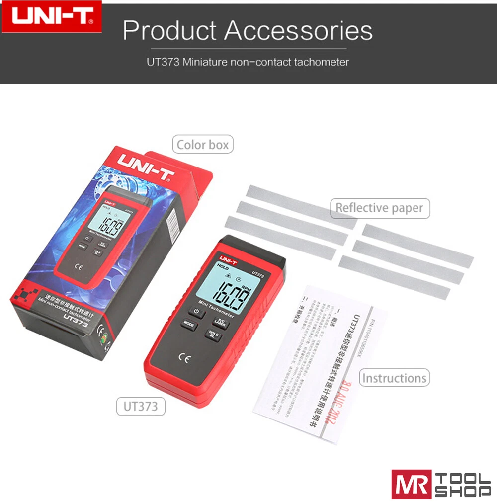 UNIDAD UT373 Tacómetro Láser Digital Rango Automático Medidor RPM Sin Contacto LCD Retroiluminado