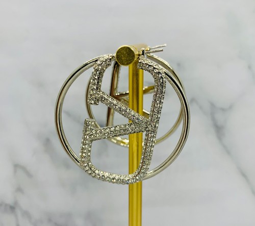 Auth VALENTINO V Rhinestone Hoop Earrings - Pre owned / LL5009 - Picture 5 of 8