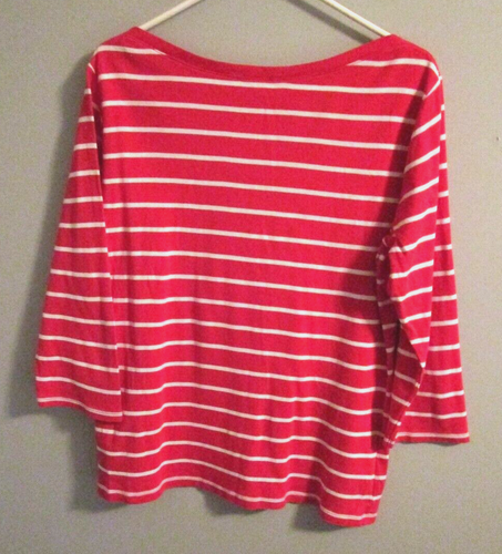 Tommy Hilfiger Red/White Striped 3/4 Sleeve Boat Neck 100% Cotton Tee - Size XL - 第 2/6 張圖片