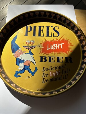 Vintage - Piel's Light Beer - 12'' Metal Serving Tray - Gnome Waiter - RARE