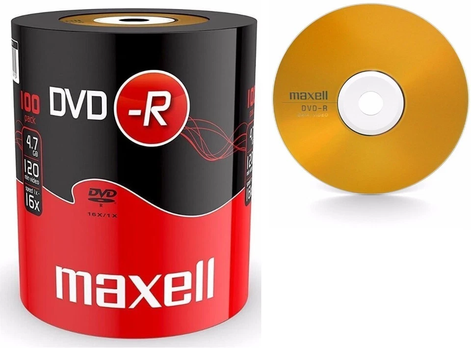 100 Genuine Maxell DVD-R 16x 4.7GB DVD Discs Shrinkwrap  Plus 100 x DVD Sleeves - Image 2 of 4