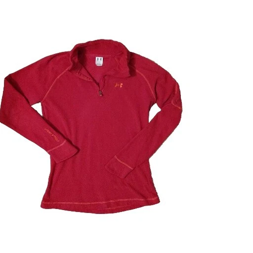 Pullover polar Under Armour cuello alto con cremallera mangas largas bolsillo XS rojo ajustado Foto 3 de 4