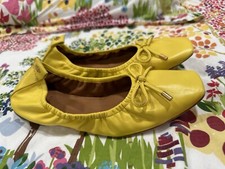 Tory Burch square toe bow ballet nappa leather color Yarrow /yellow size 8 NEW